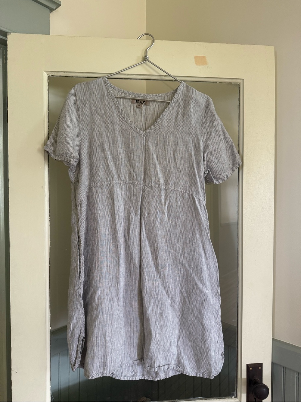 Flax Striped Linen-Blend Top in white and gray